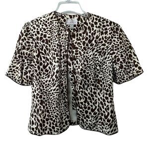 Adrianna‎ Papell 100% Silk Suit Coat Size 10 Giraffe Print Blazer Shoulder Pads